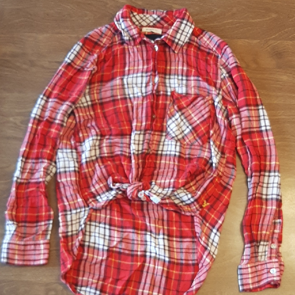 American Eagle Outfitters Red and Yellow Plaid Shirt